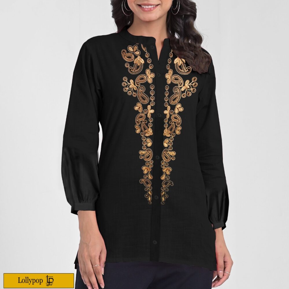 2-Piece Stitched Embroidered Suit – Mustard Yellow | Self Cotton Fabric ZN0003